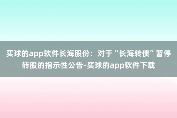 买球的app软件长海股份：对于“长海转债”暂停转股的指示性公告-买球的app软件下载